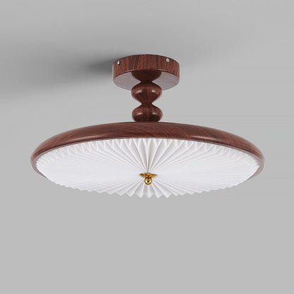 Traditional Vintage Round Iron Plastic LED Semi-Flush Mount Ceiling Light For Living Room