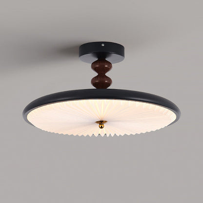 Traditional Vintage Round Iron Plastic LED Semi-Flush Mount Ceiling Light For Living Room