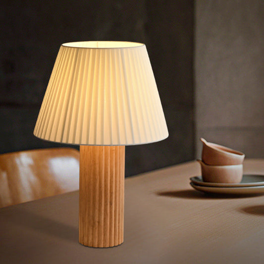 Traditional Japanese Drum Wood Fabric 1-Light Table Lamp For Living Room