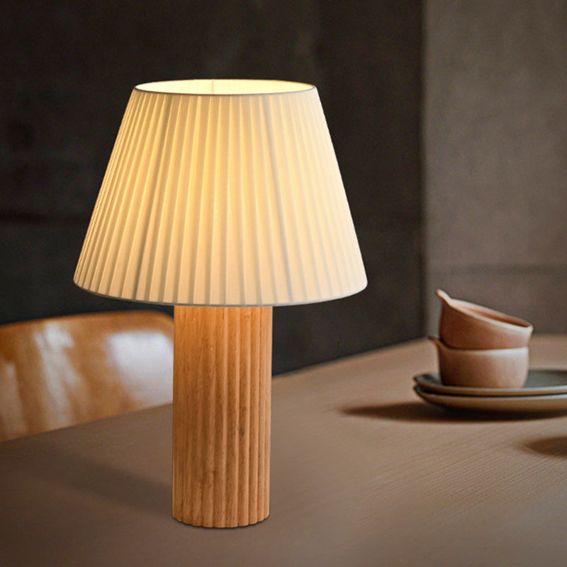 Traditional Japanese Drum Wood Fabric 1-Light Table Lamp For Living Room