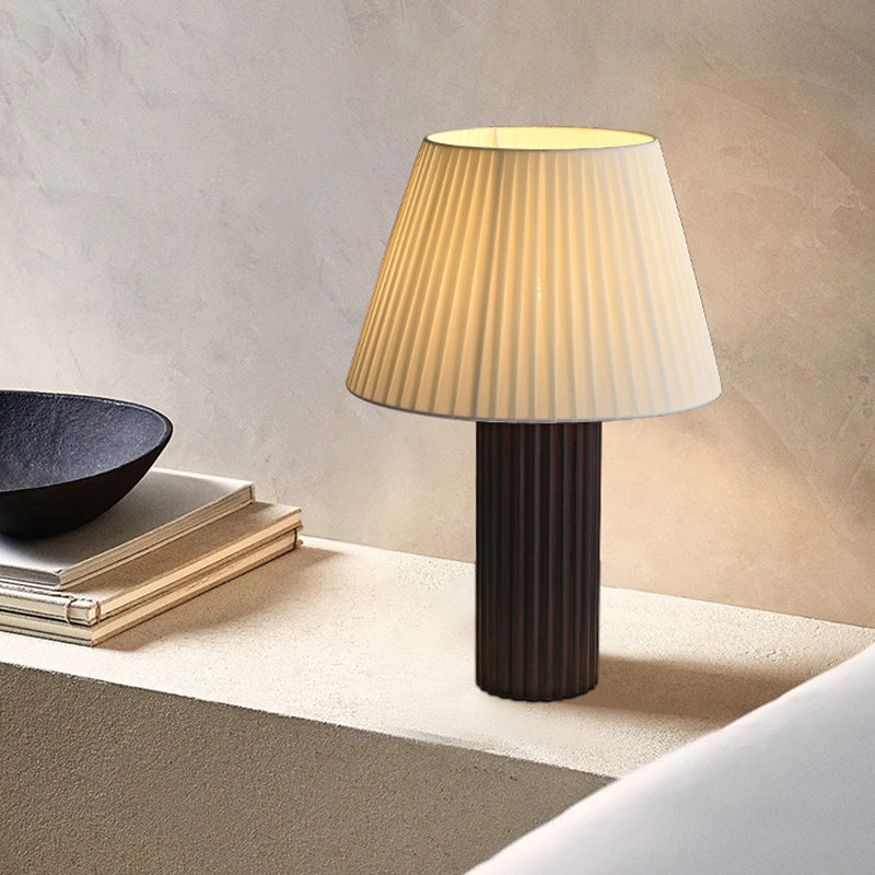 Traditional Japanese Drum Wood Fabric 1-Light Table Lamp For Living Room