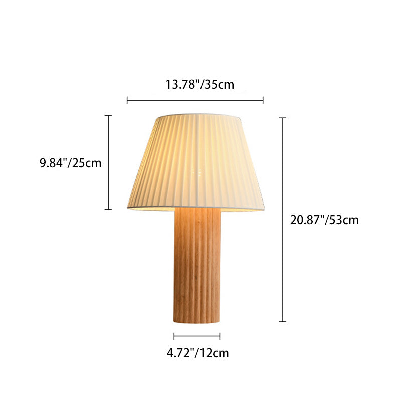 Traditional Japanese Drum Wood Fabric 1-Light Table Lamp For Living Room