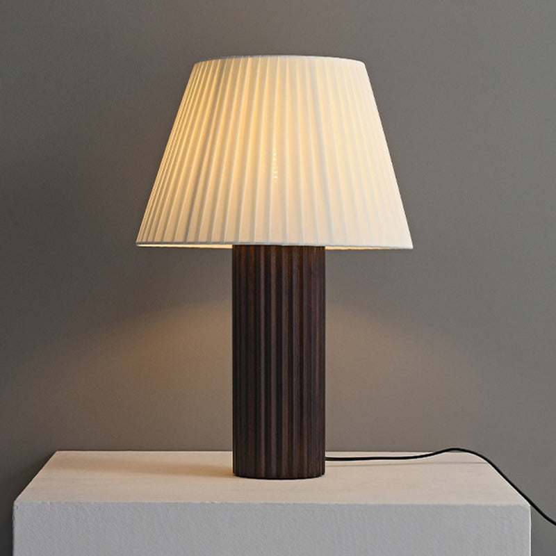 Traditional Japanese Drum Wood Fabric 1-Light Table Lamp For Living Room