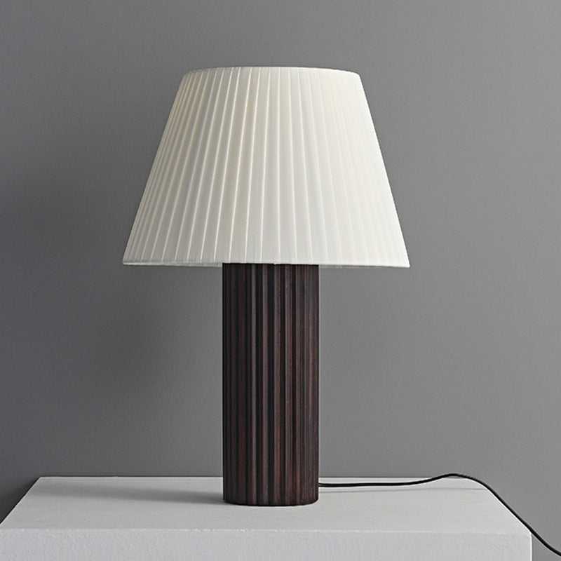 Traditional Japanese Drum Wood Fabric 1-Light Table Lamp For Living Room
