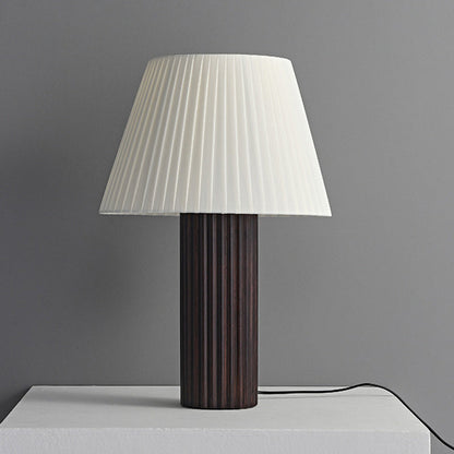 Traditional Japanese Drum Wood Fabric 1-Light Table Lamp For Living Room