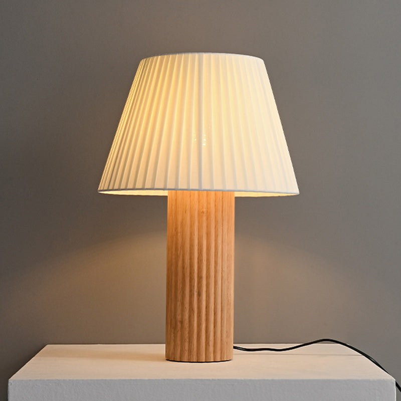 Traditional Japanese Drum Wood Fabric 1-Light Table Lamp For Living Room