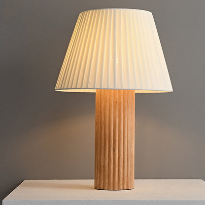 Traditional Japanese Drum Wood Fabric 1-Light Table Lamp For Living Room