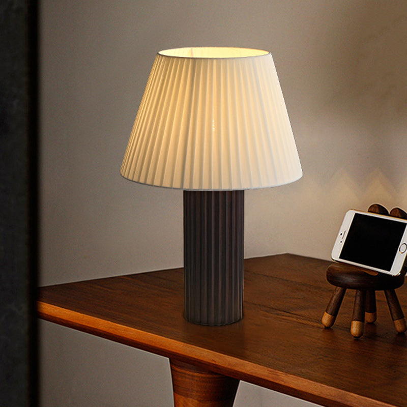 Traditional Japanese Drum Wood Fabric 1-Light Table Lamp For Living Room