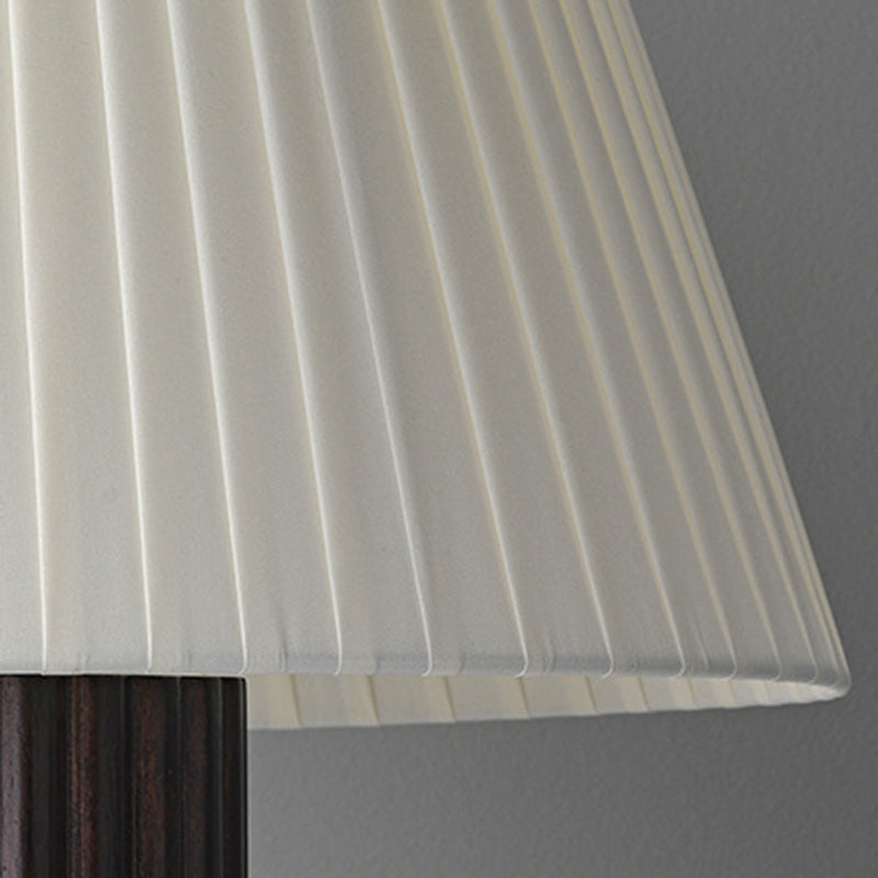 Traditional Japanese Drum Wood Fabric 1-Light Table Lamp For Living Room