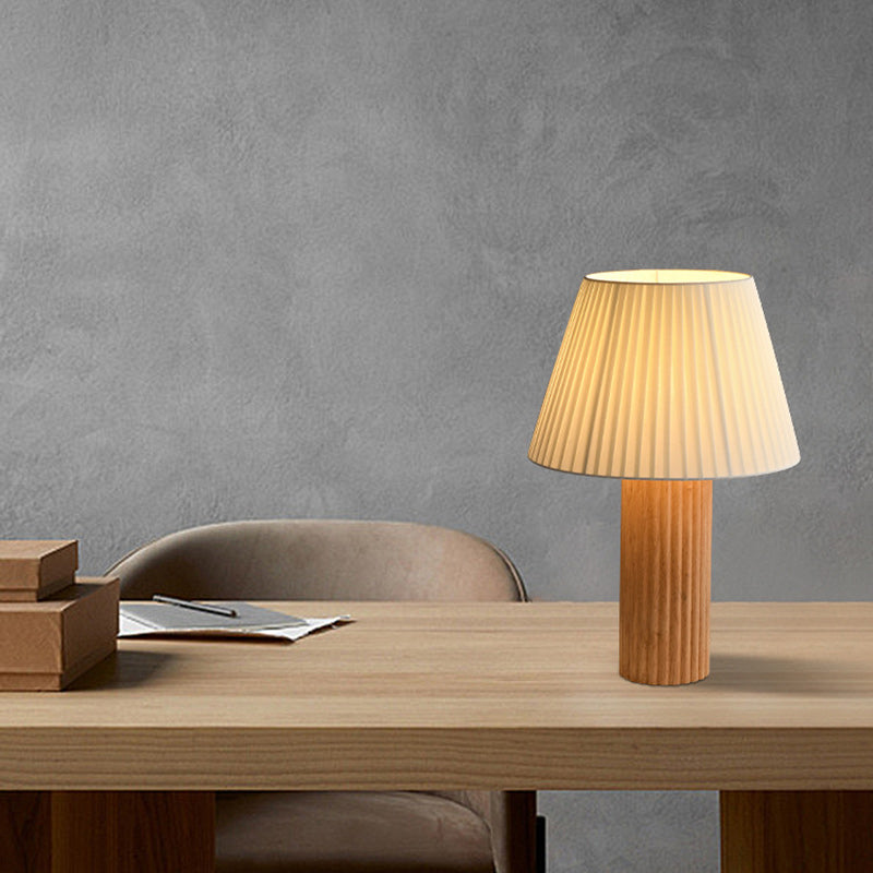 Traditional Japanese Drum Wood Fabric 1-Light Table Lamp For Living Room