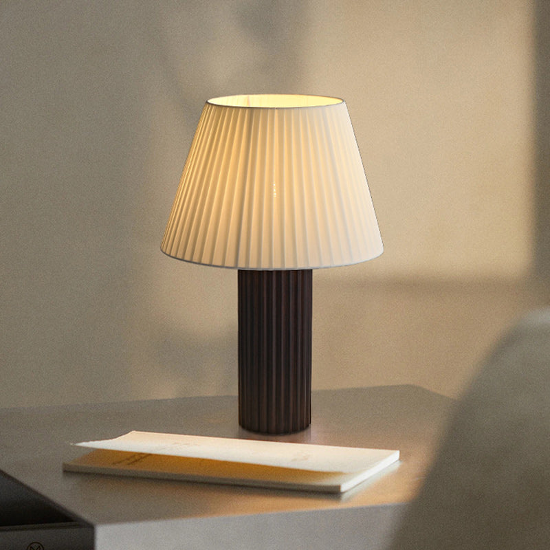 Traditional Japanese Drum Wood Fabric 1-Light Table Lamp For Living Room