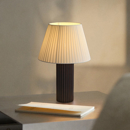 Traditional Japanese Drum Wood Fabric 1-Light Table Lamp For Living Room
