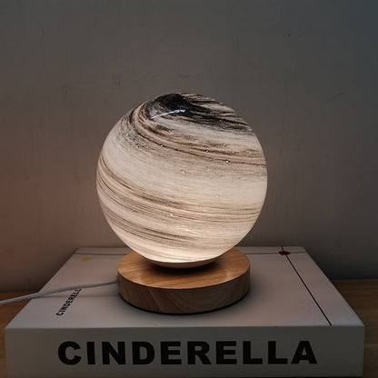 Contemporary Creative Globe Wood Glass LED Table Lamp For Living Room