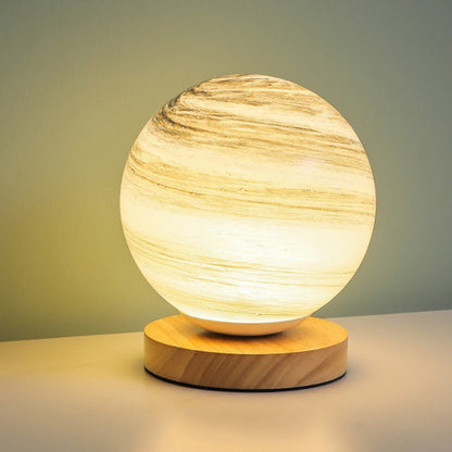 Contemporary Creative Globe Wood Glass LED Table Lamp For Living Room
