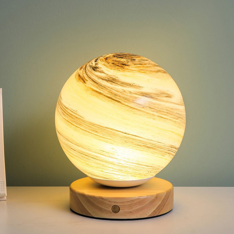 Contemporary Creative Globe Wood Glass LED Table Lamp For Living Room