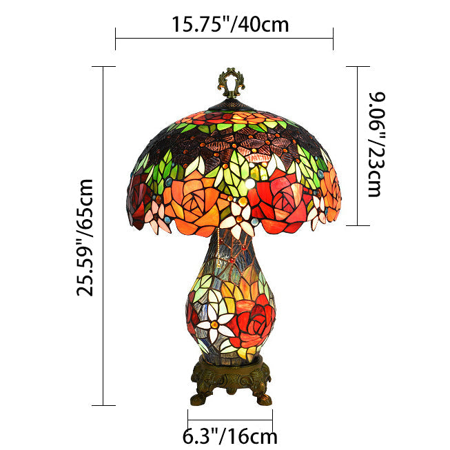 Traditional Tiffany Dome Iron Glass 2-Light Table Lamp For Living Room