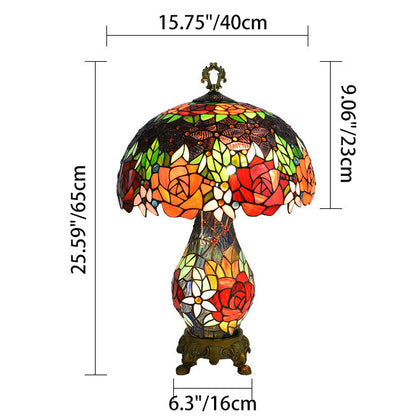 Traditional Tiffany Dome Iron Glass 2-Light Table Lamp For Living Room