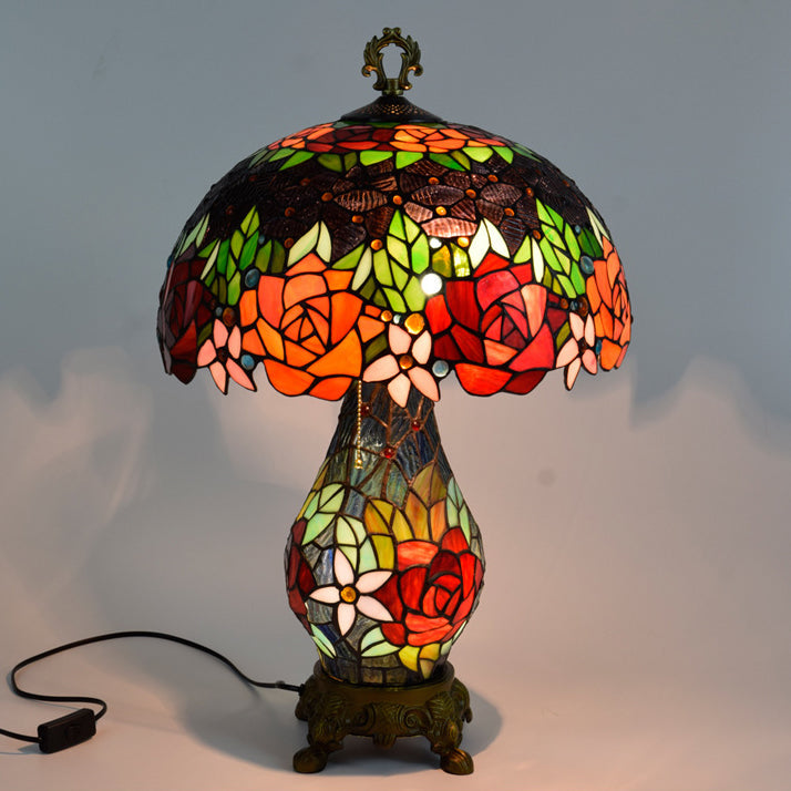 Traditional Tiffany Dome Iron Glass 2-Light Table Lamp For Living Room