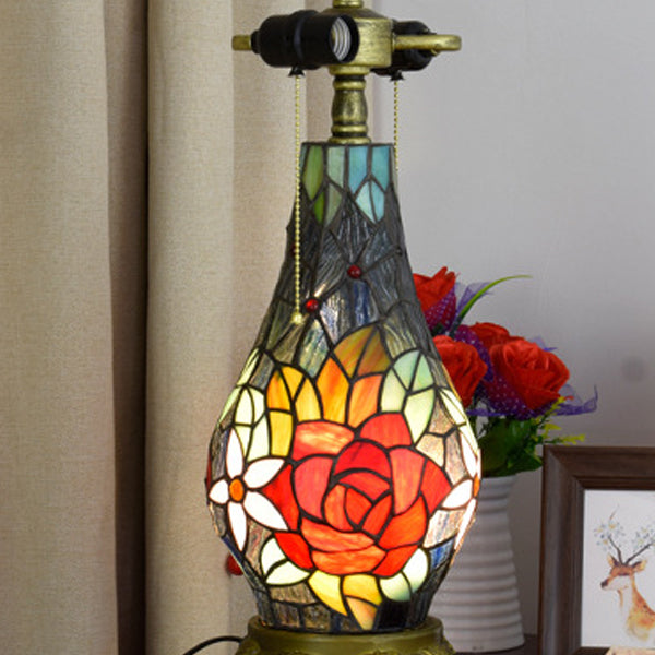 Traditional Tiffany Dome Iron Glass 2-Light Table Lamp For Living Room