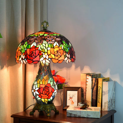 Traditional Tiffany Dome Iron Glass 2-Light Table Lamp For Living Room