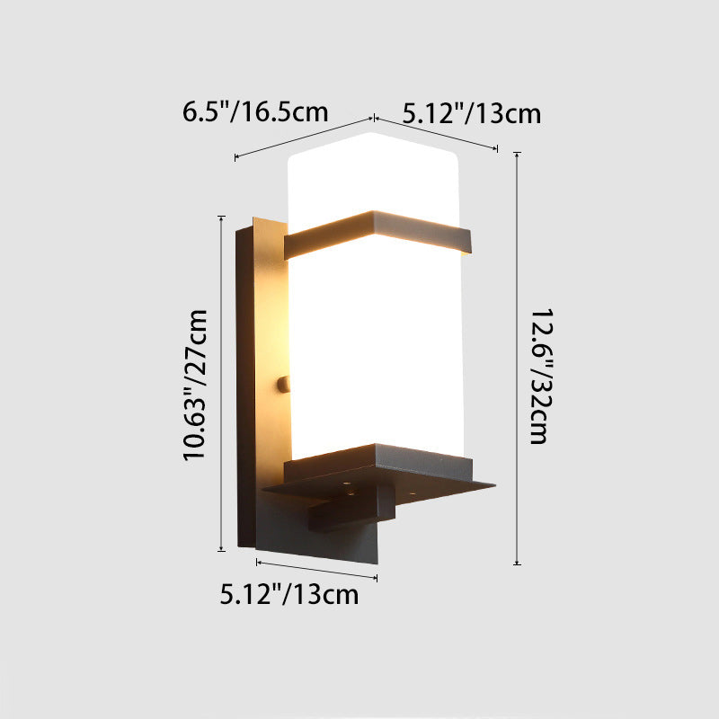Modern Minimalist Rectangular Iron Glass 1-Light Wall Sconce Lamp For Garden