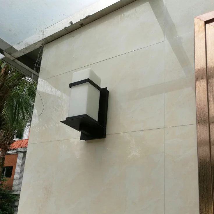 Modern Minimalist Rectangular Iron Glass 1-Light Wall Sconce Lamp For Garden