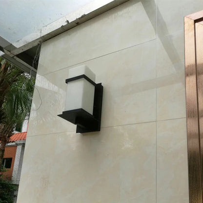 Modern Minimalist Rectangular Iron Glass 1-Light Wall Sconce Lamp For Garden