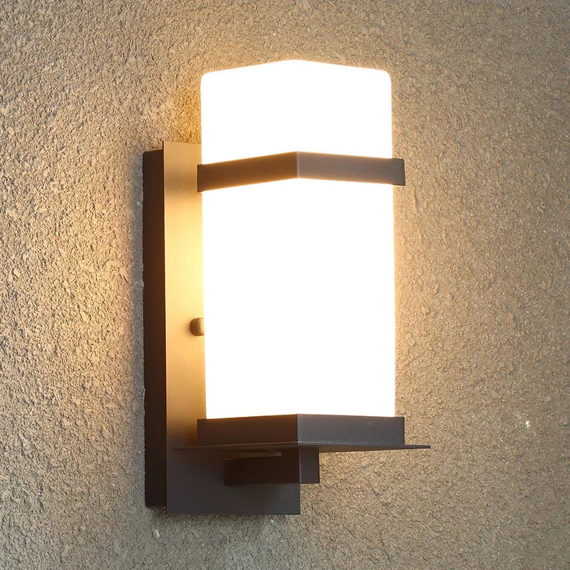 Modern Minimalist Rectangular Iron Glass 1-Light Wall Sconce Lamp For Garden