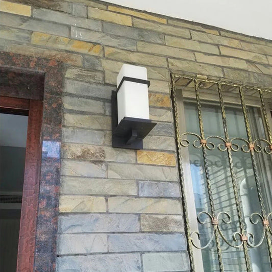 Modern Minimalist Rectangular Iron Glass 1-Light Wall Sconce Lamp For Garden