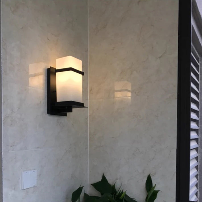 Modern Minimalist Rectangular Iron Glass 1-Light Wall Sconce Lamp For Garden
