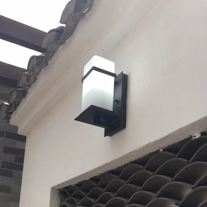 Modern Minimalist Rectangular Iron Glass 1-Light Wall Sconce Lamp For Garden