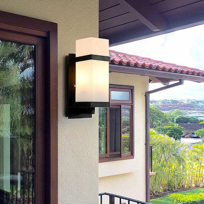 Modern Minimalist Rectangular Iron Glass 1-Light Wall Sconce Lamp For Garden