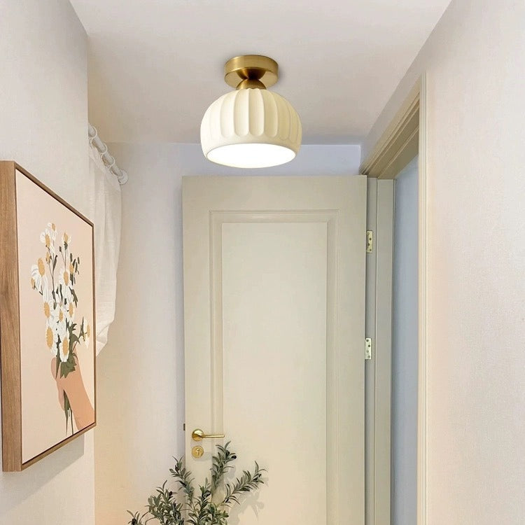 Contemporary Creative Round Iron Ceramic 1-Light Semi-Flush Mount Ceiling Light For Living Room