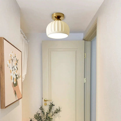 Contemporary Creative Round Iron Ceramic 1-Light Semi-Flush Mount Ceiling Light For Living Room