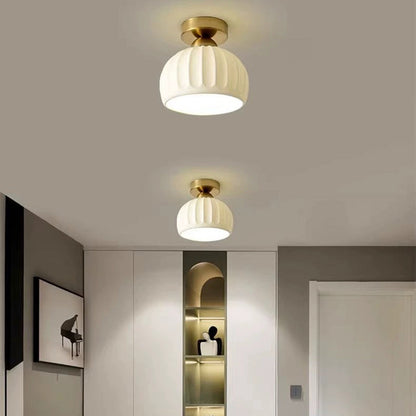 Contemporary Creative Round Iron Ceramic 1-Light Semi-Flush Mount Ceiling Light For Living Room