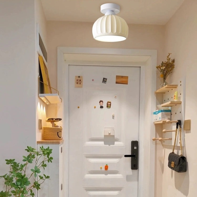 Contemporary Creative Round Iron Ceramic 1-Light Semi-Flush Mount Ceiling Light For Living Room