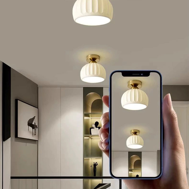 Contemporary Creative Round Iron Ceramic 1-Light Semi-Flush Mount Ceiling Light For Living Room