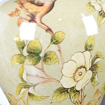 Traditional Chinese Drum Ceramic Fabric 1-Light Table Lamp For Living Room