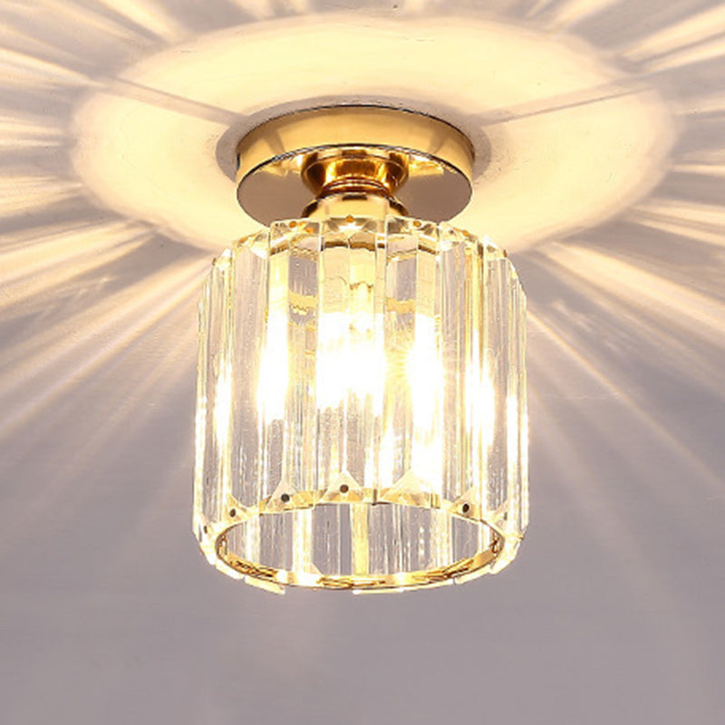 Modern Minimalist Cylinder Iron Glass 1-Light Semi-Flush Mount Ceiling Light For Living Room