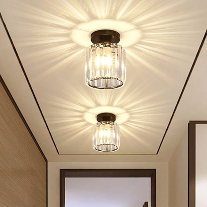 Modern Minimalist Cylinder Iron Glass 1-Light Semi-Flush Mount Ceiling Light For Living Room