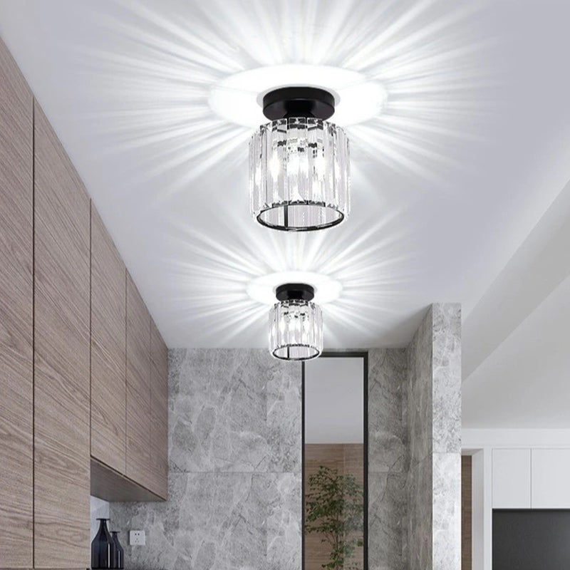 Modern Minimalist Cylinder Iron Glass 1-Light Semi-Flush Mount Ceiling Light For Living Room