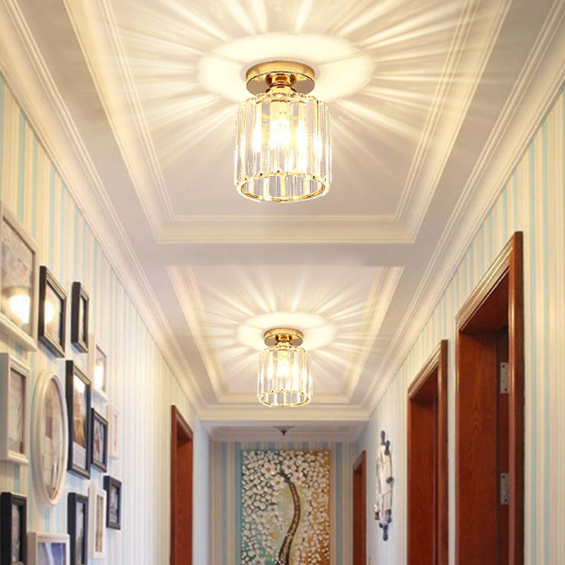 Modern Minimalist Cylinder Iron Glass 1-Light Semi-Flush Mount Ceiling Light For Living Room