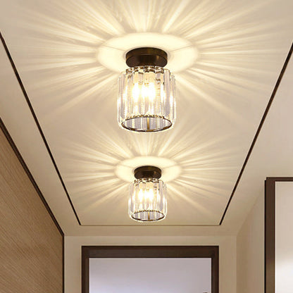 Modern Minimalist Cylinder Iron Glass 1-Light Semi-Flush Mount Ceiling Light For Living Room