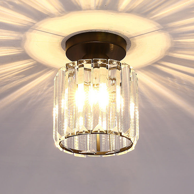 Modern Minimalist Cylinder Iron Glass 1-Light Semi-Flush Mount Ceiling Light For Living Room