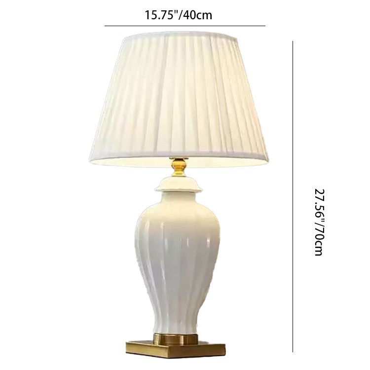 Traditional Chinese Drum Ceramic Fabric 1-Light Table Lamp For Living Room