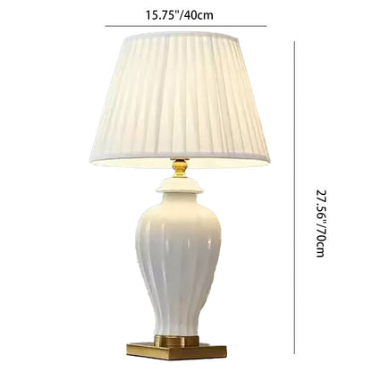 Traditional Chinese Drum Ceramic Fabric 1-Light Table Lamp For Living Room