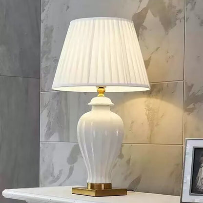 Traditional Chinese Drum Ceramic Fabric 1-Light Table Lamp For Living Room