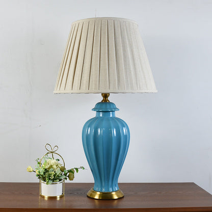 Traditional Chinese Drum Ceramic Fabric 1-Light Table Lamp For Living Room