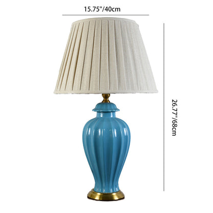 Traditional Chinese Drum Ceramic Fabric 1-Light Table Lamp For Living Room