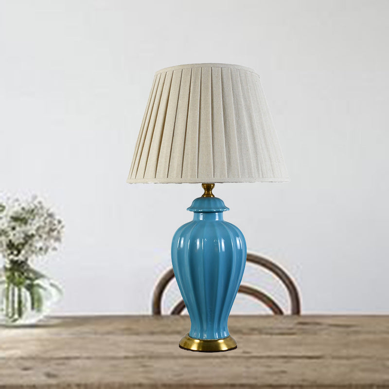 Traditional Chinese Drum Ceramic Fabric 1-Light Table Lamp For Living Room